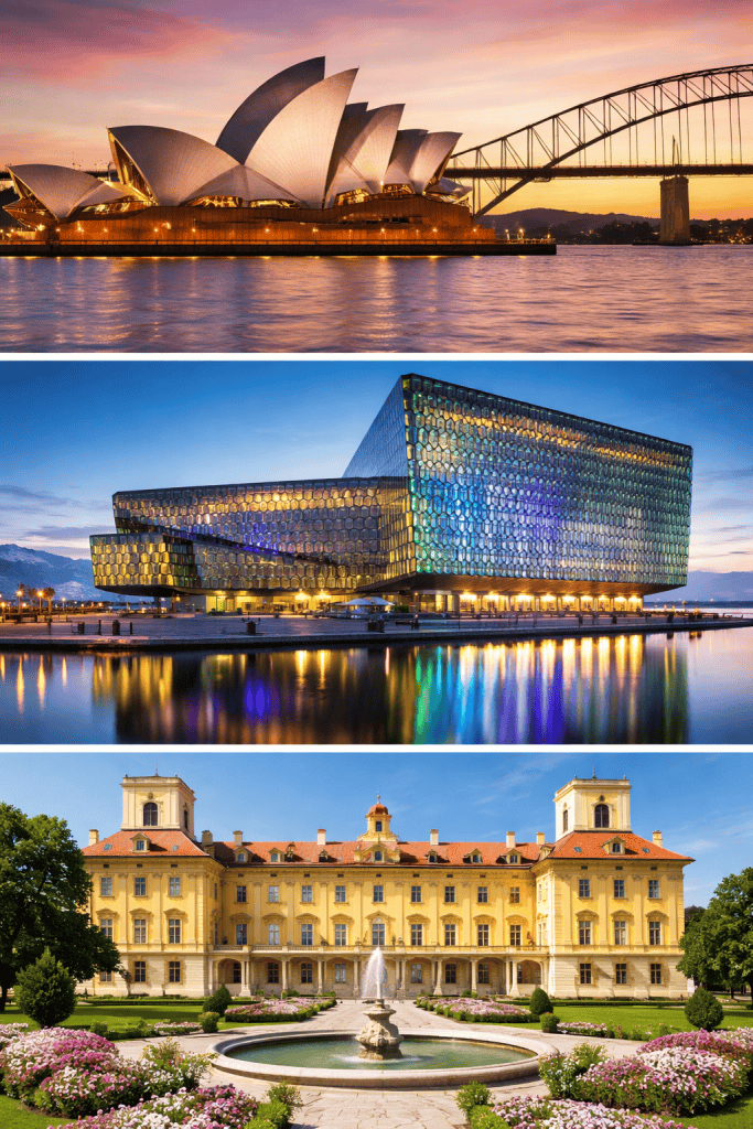 Iconic Sydney Opera House illuminated at dusk, showcasing its architectural beauty and waterfront lo.